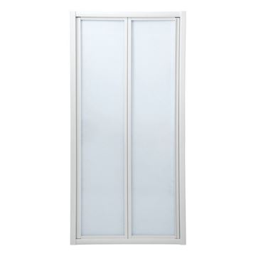 Picture of JHB Bi-Folder Shower Door, 900 x 1850 mm H, 5 mm tempered glass, white frame