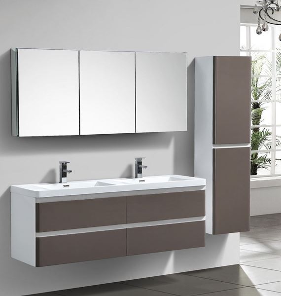 Milan White & Grey Gloss Contemporary Double Bathroom Cabinet Set1500 Mm L With 4 Drawers | Klaus Klein Exclusive Design Products