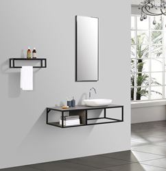 Picture of Picasso bathroom vanity 1310 mm L, black iron frame, Stone Ash counter, mirror and shelf, FREE delivery to JHB and Pretoria 