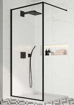 Picture of JHB Alps Walk in Shower Screen, BLACK frame, 900 x 2000 x 8mm, extendable stabilizer & U Channel