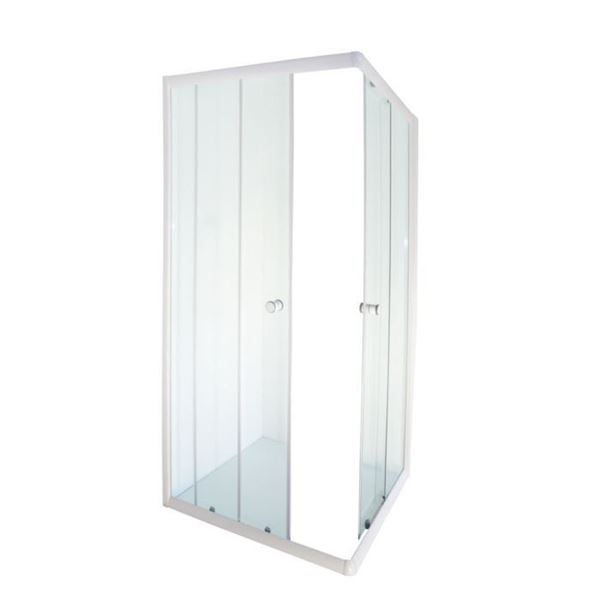 Picture of JHB AQUA LUX square shower enclosure corner entry 5 mm tempered glass white rails