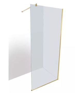 Picture of JHB Botev GOLD Walk-In shower screen 900 x 2000 x 8 mm tempered glass with  U channel  & 1 shower arm